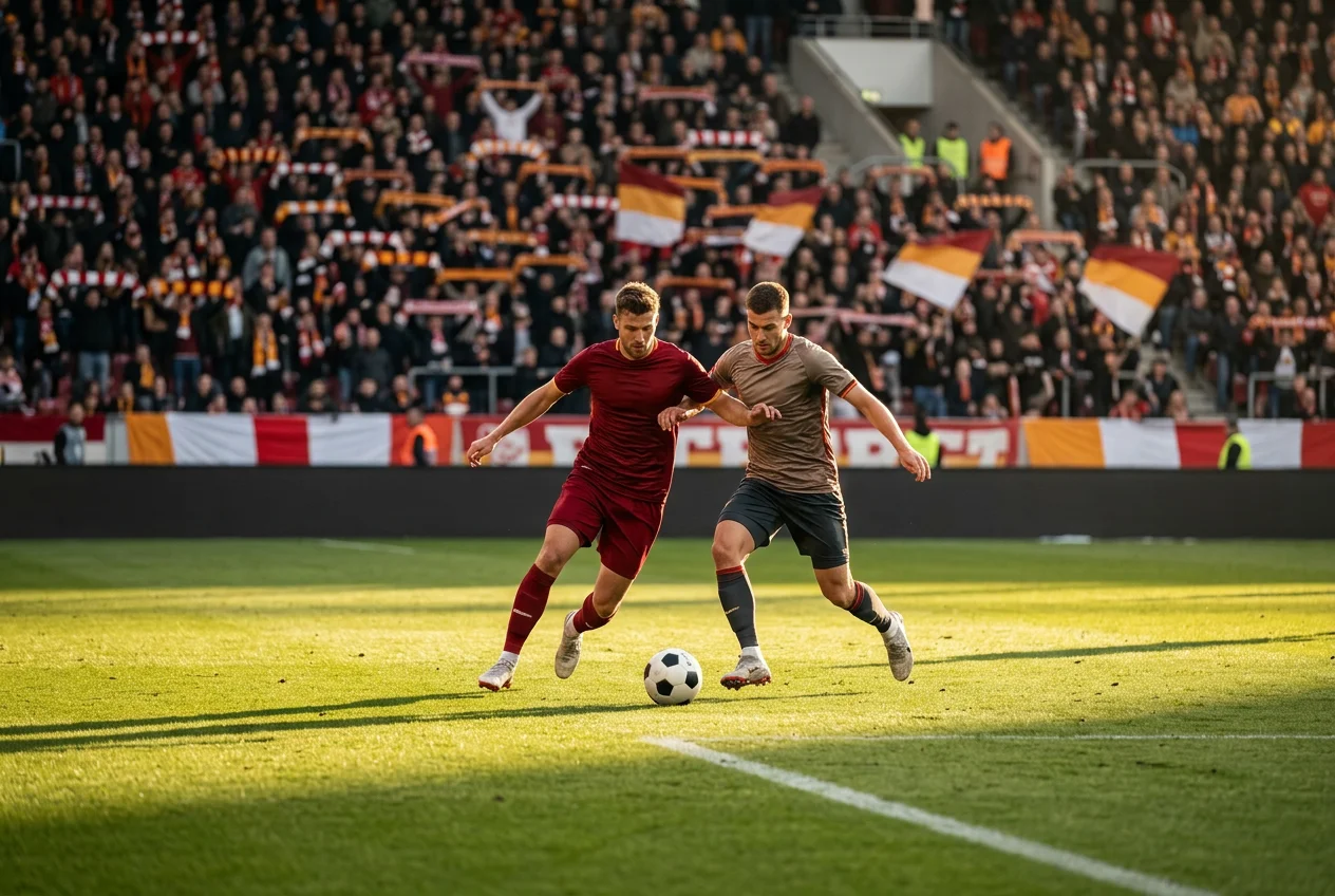 Bundesliga-voetbalwedstrijd in een vol stadion tijdens het seizoen 2025/26 met spelers in actie op het veld