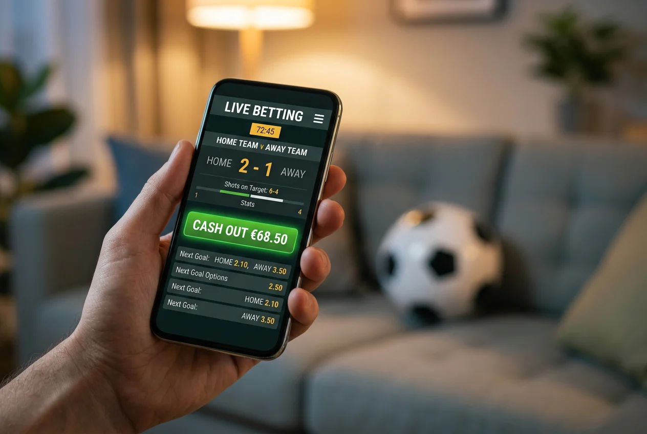 Live wedscherm met cash-out-aanbieding in oranje en groene status-indicatoren