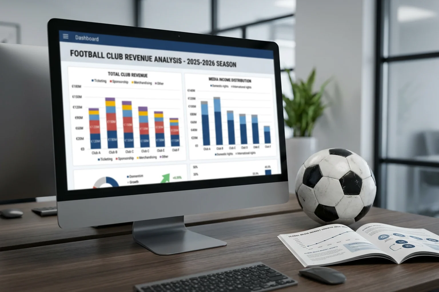 Cijferdashboard van DFL Wirtschaftsreport met omzetkolommen en mediaopbrengsten per club